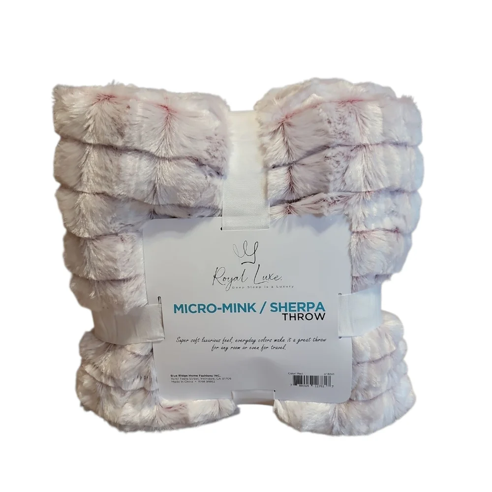 Royal Luxe New Micro Mink Sherpa Throw‎ Red White Deep Sleep 50x60in